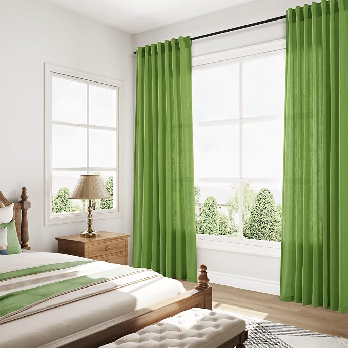 Lime Green Linen Curtains 90 Inch Long 2 Panels Set - Image 8