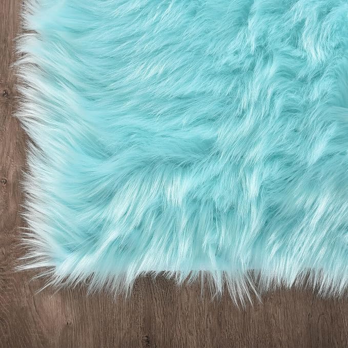 Latepis Light Blue Shaggy Rugs for Bedroom 3x4 Faux Sheepskin Rug Teal Fur Rug - Image 5