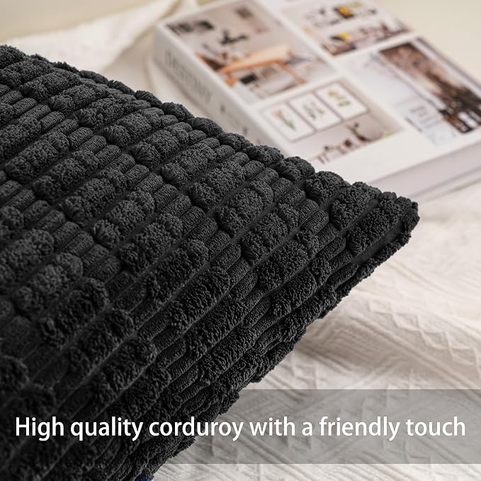 Pack of 2 Corduroy Decorative Throw Pillow Covers 16x16 Inch Soft Striped - Image 2