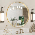TokeShimi Brushed Gold Round Mirror 24 Inch Gold Round Vanity Bathroom Mirror for Wall Aluminum Alloy Matte Metal Frame Modern Gold Circle Mirror Fit in Minimalist Multi Style Home Decor