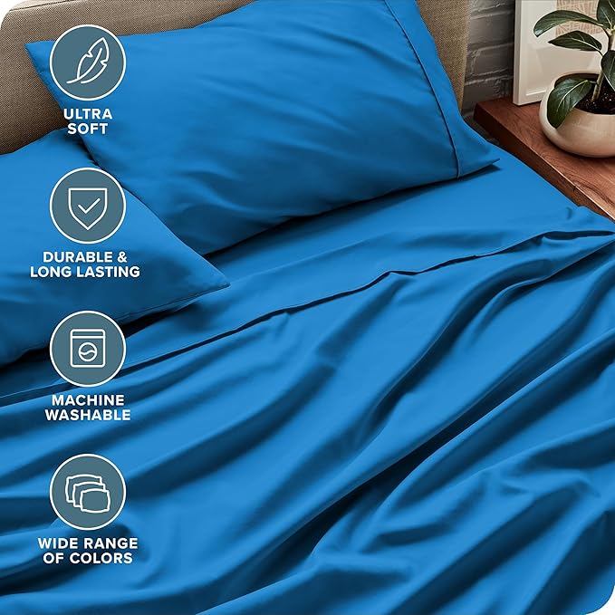 Bare Home King Sheet Set - Luxury 1800 Ultra-Soft Microfiber King Bed Sheets - Double Brushed - Deep Pockets - Easy Fit - 4 Piece Set - Bedding Sheets & Pillowcases (King, Medium Blue)