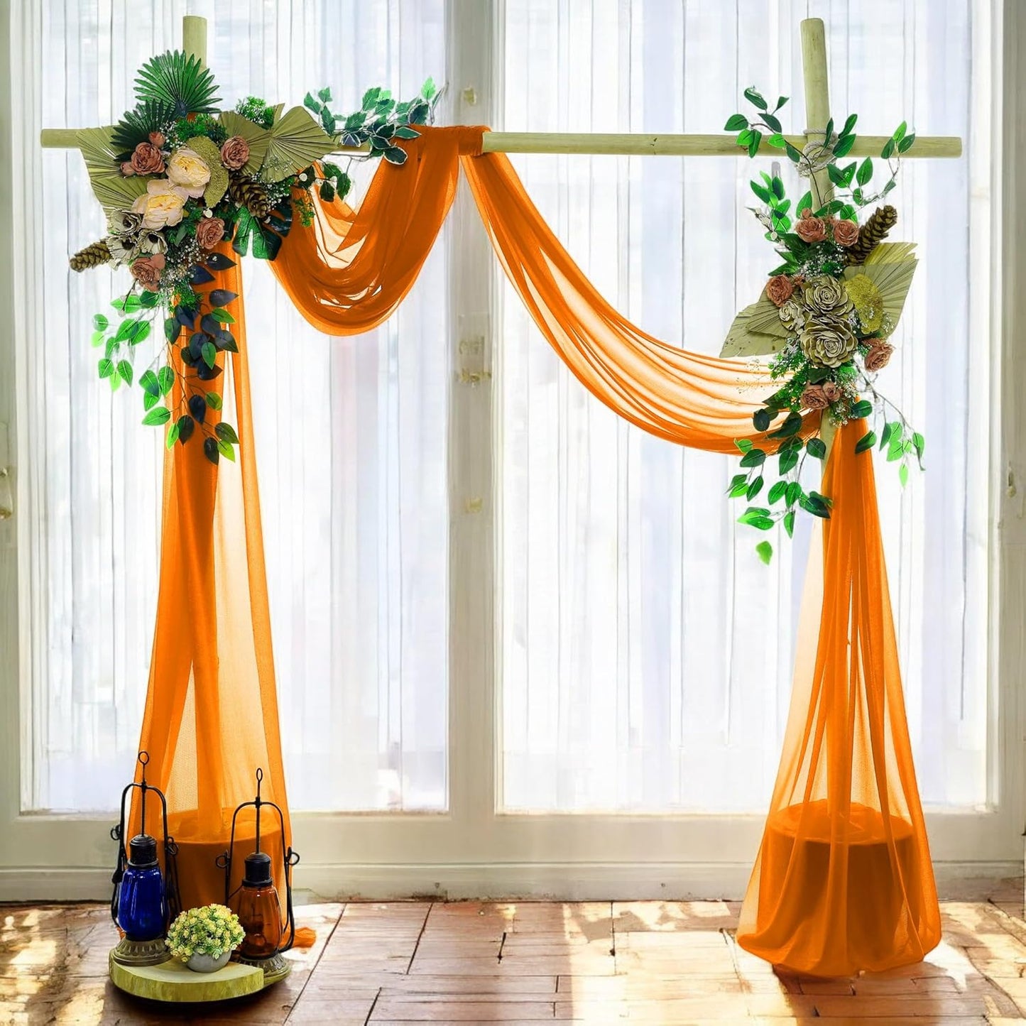 MDS Pack of 2 Panels (30" Width x 100ft Long) Wedding Arch Draping Fabric Sheer Chiffon Arbor Canopy Drapery for Wedding Ceremony Reception Decoration Party Ceiling Backdrop Curtain Swag - Orange