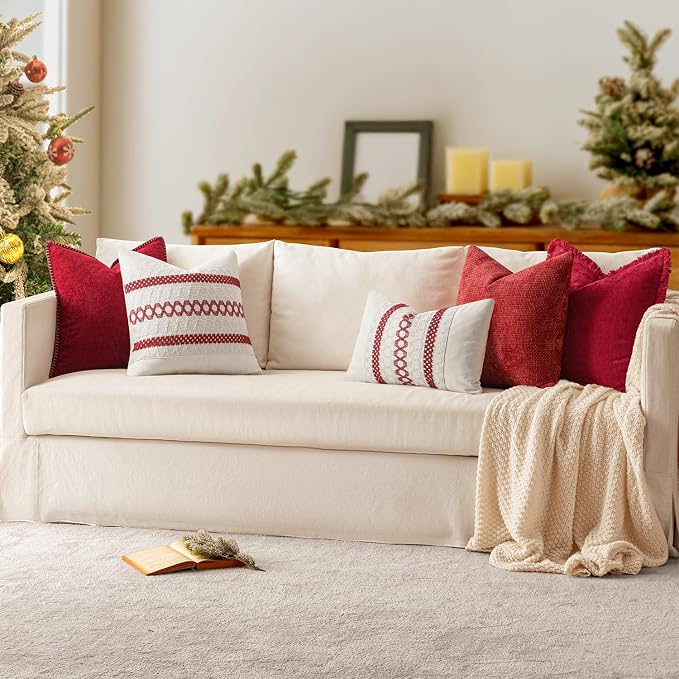 MIULEE Pack of 2 Christmas Pillow Covers 12x20 Inch Red Farmhouse Decorative - Image 6