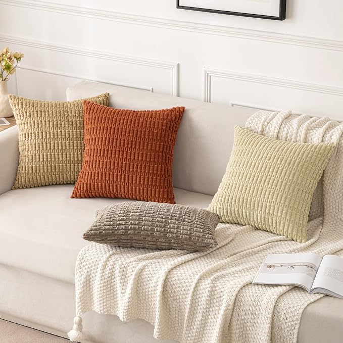 MIULEE Pack of 2 Rust Corduroy Decorative Pillow Covers 20x20 Inch Soft Boho - Image 4
