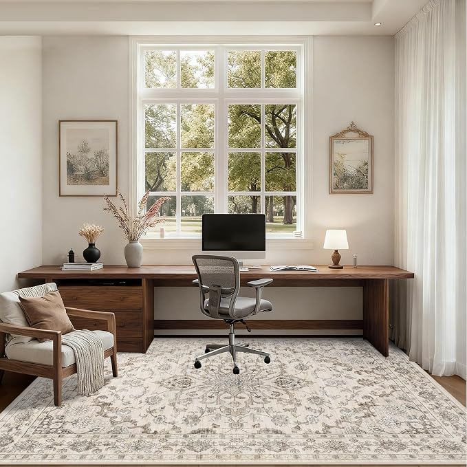 Area Rugs 10x14 Living Room Rug: Washable Rug Soft Vintage Distressed Floral - Image 5