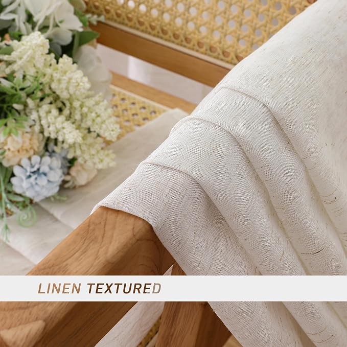 Simplebrand Natural Linen Textured Sheer Curtains 72 inches Long 2 Panels - Image 6
