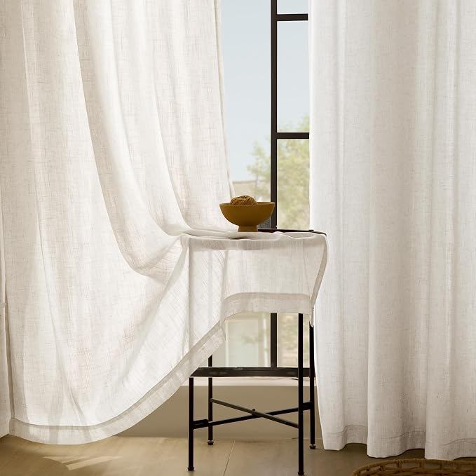 2 Panels Set Cream Linen Curtains 132 inches Long - Image 5