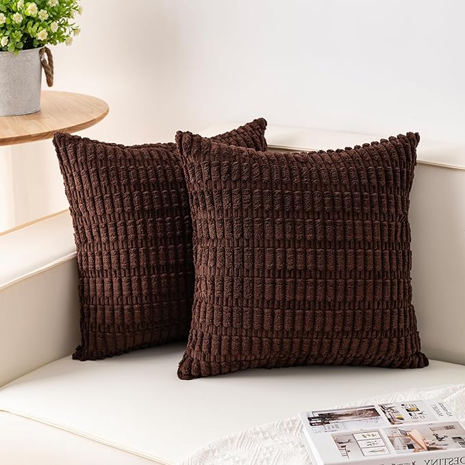 Pack of 2 Corduroy Decorative Throw Pillow Covers 22x22 Inch Soft Striped by Unknown