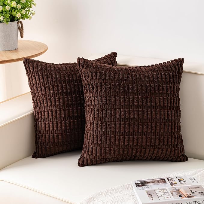 Pack of 2 Corduroy Decorative Throw Pillow Covers 20x20 InchSoft Boho Striped by Unknown