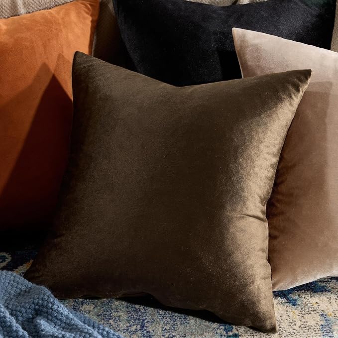 GIGIZAZA Brown Velvet Pillow Covers 18x18, Square Solid Throw Pillow Covers - Image 9