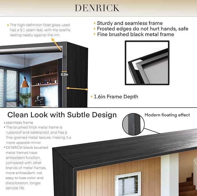Brushed Metal Thick Frame Bathroom Mirror 20 x 30 Inch Metal Frame Black Rectangular Wall Mirror Matte Black Vanity Mirrors Square Corner, Modern Rectangle Mirrors(Horizontal/Vertical)
