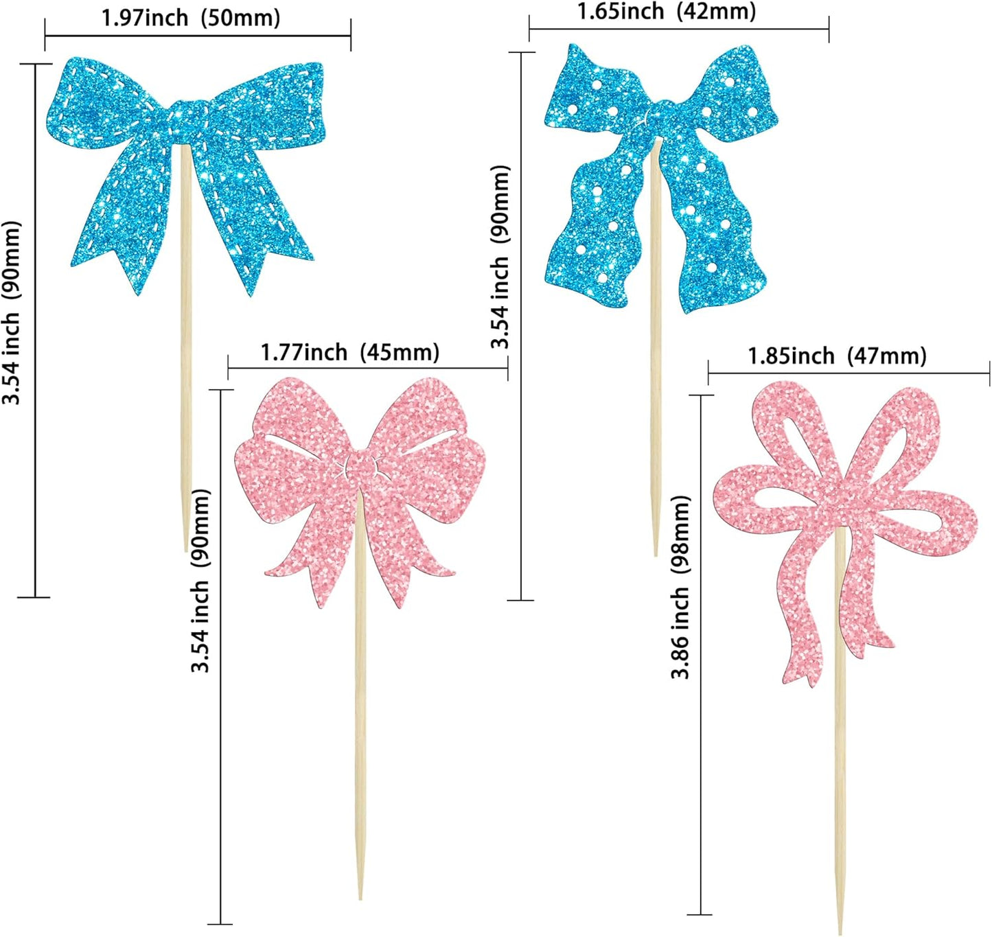 Ephlyn 24Pcs Pink Bow Cupcake Toppers Bow Birthday Cake Topper Girls Birthday Party Decorations Bowknot Cupcake Decorations for Bridal Baby Shower Birthday Wedding Themed Party Pink Blue