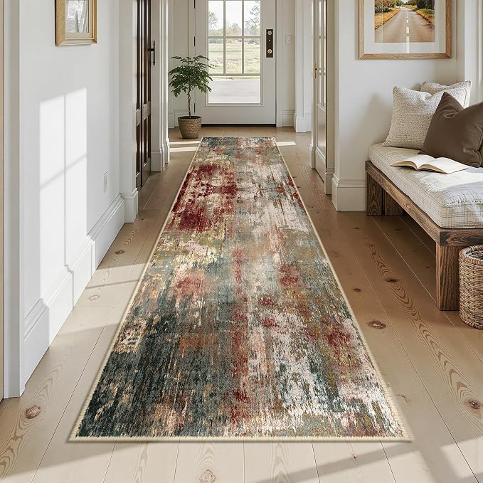 Washable Area Rugs 2'6'' x12 Non-Slip Modern Abstract Soft - Image 7