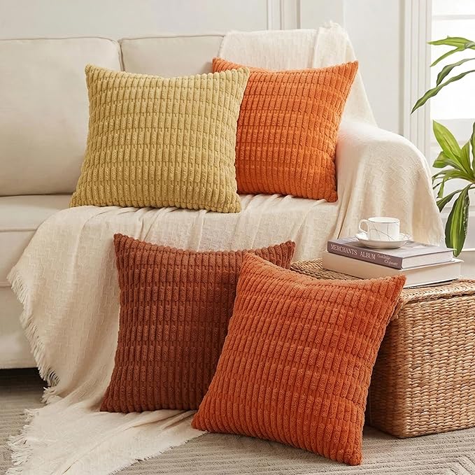 Fancy Homi Set of 4 Burnt Orange Fall Decorative Throw Pillow Covers 20x20 Inch by Fancy+Homi