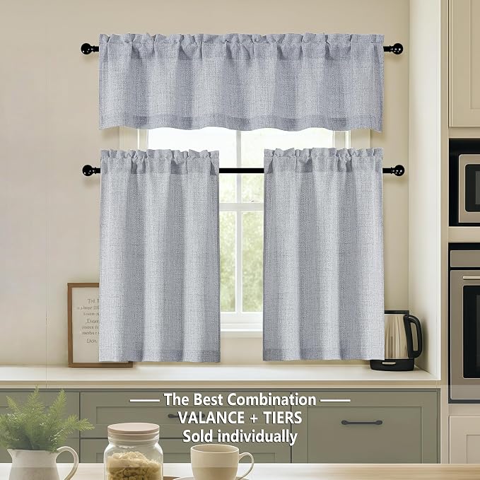 OVZME Grey Valance for Windows, Light Filtering Faux Linen Textured Small Short - Image 2