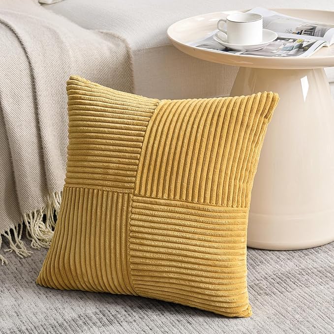 Fancy Homi 2 Packs Mustard Yellow Samll Decorative Throw Pillow Covers 14x14 - Image 2