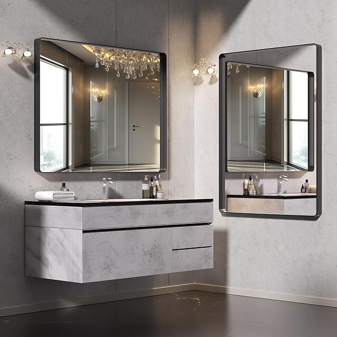 Hasipu Black Bathroom Mirror for Wall, 51 x 30 Inch Metal Framed Bathroom Mirrors for Over Sink, Rectangle Bathroom Vanity Mirror, Anti-Rust, Tempered Glass, Horizontal or Vertical