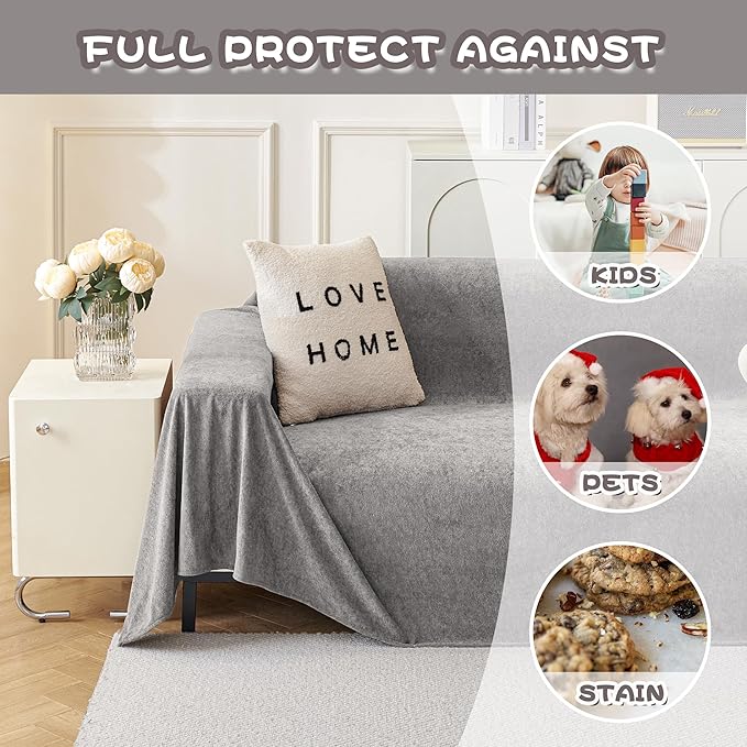 MYSKY HOME Sectional Couch, Covers Couch Cover 3 Cushion Sofa, Couch Covers for Sofa, Dog Couch Protector, L Shape Cover Sofa Slipcovers Washable Furniture Covers for Pets, 71" x 134", Grey