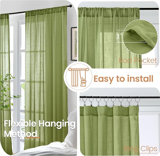 BGment Short Linen Semi Sheer Curtains 40 Inch Length - Image 6