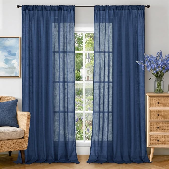 BGment Navy Blue Linen Curtains 84 Inch Length by BGment