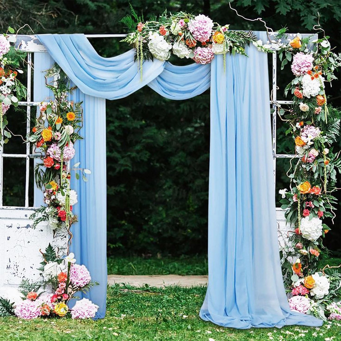 Wedding Arch Drapes Fabric 4 Panels 20Ft Length x 28" Width Baby Blue Arch Draping Chiffon Fabric Sheer Curtains Backdrop for Party Bridal Ceremony Ceiling Decor Wedding Stage Reception Decorations