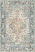 RELEANY Area Rugs Round 6ft Washable Non-Slip, Floral Vintage Distress Print by RELEANY