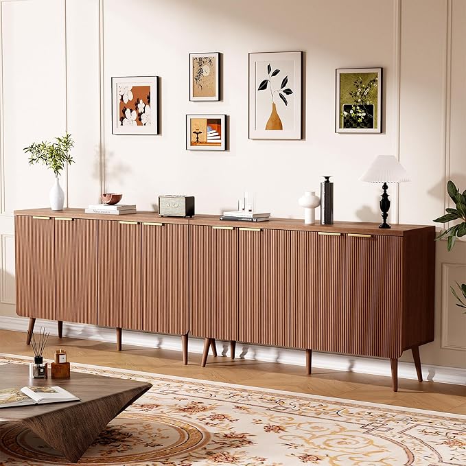 Sideboard Buffet Cabinet with Storage, 4 Doors Wood Entryway Cabinet, Modern Accent Cabinet with Solid Wood Feet & Adjustable Shelves, Multifunctional Console Table for Living Room, Kitchen, Hallway