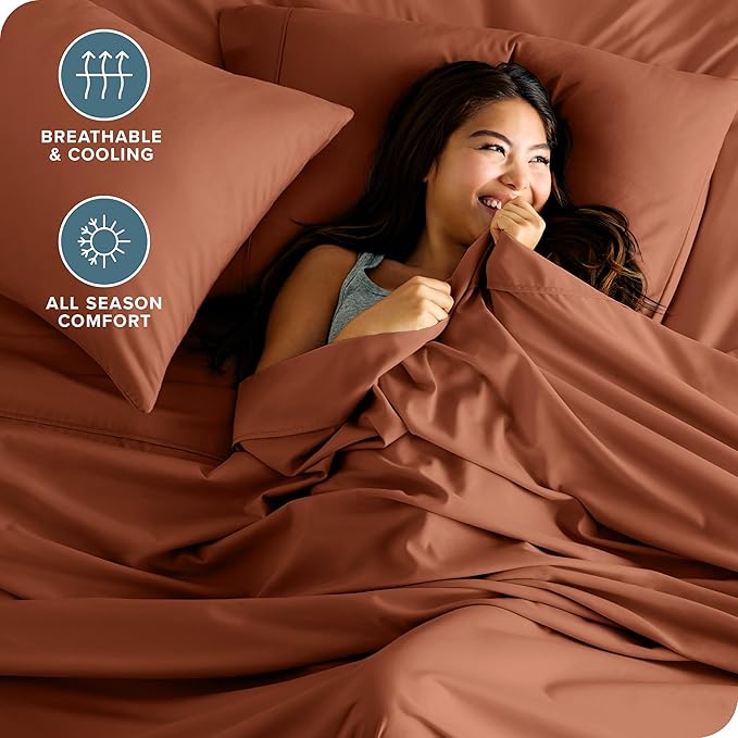 Bare Home Twin Sheet Set - 1800 Ultra-Soft Microfiber Twin Bed Sheets - Double Brushed - Deep Pockets - Easy Fit - Extra Soft - 3 Piece Set - Bedding Sheets & Pillowcases (Twin, Terracotta)