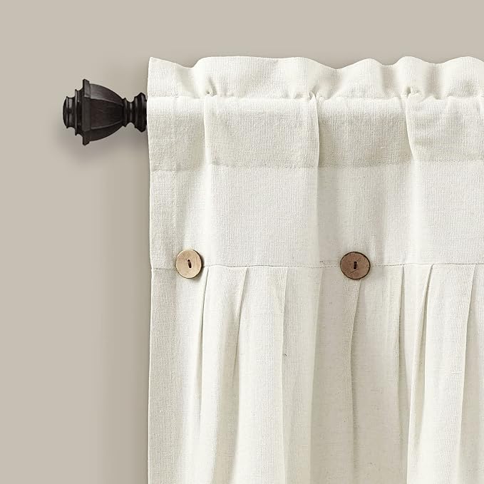 Lush Decor Linen Button Farmhouse Valance Curtians 52"W x 18"L Off White - Image 4