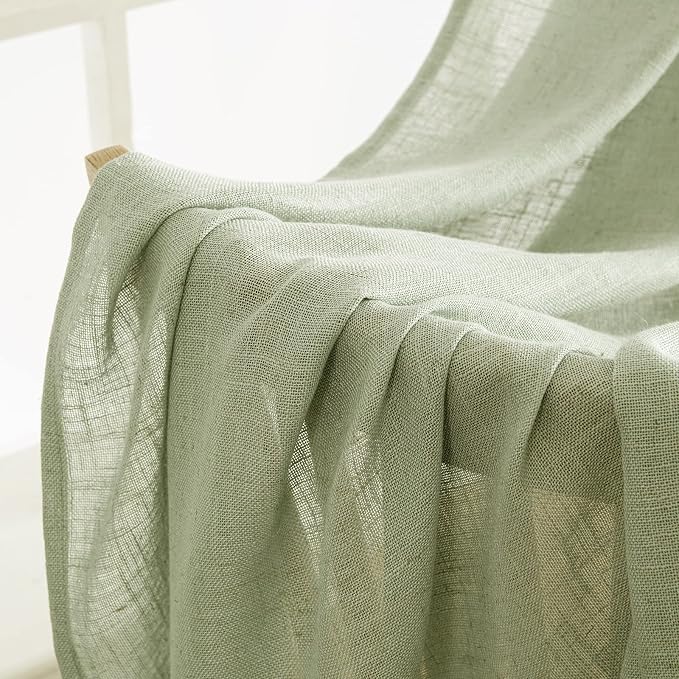 MIULEE Sage Green Linen Curtains 54 Inch Length 2 Panels - Image 6