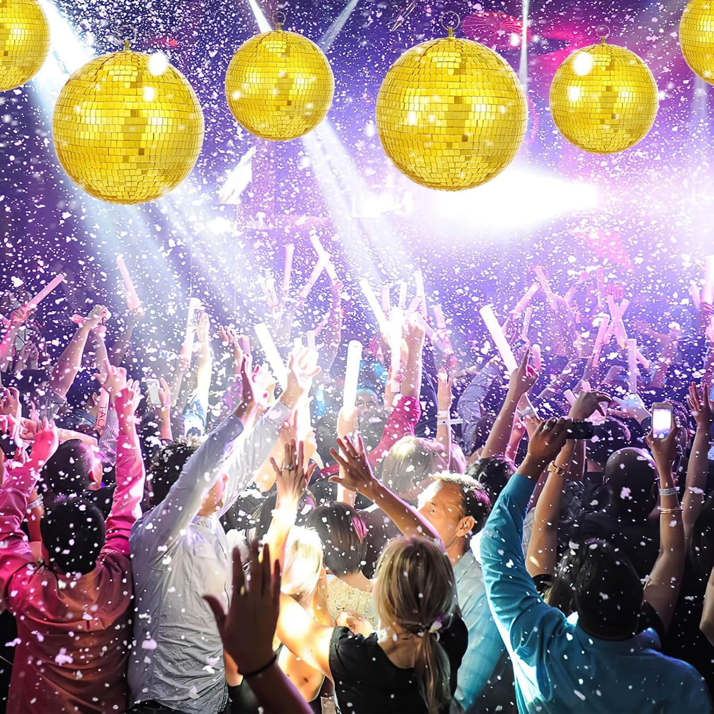 Gold Mirror Disco Ball Hanging: 6 Inches Reflective Ball - 80s Party Club Stage Props DJ Light Effect Decoration (6''-4PCS)