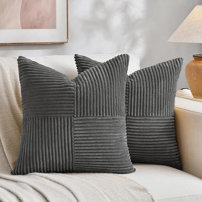 Fancy Homi 2 Packs Dark Gray Decorative Throw Pillow Covers 22x22 Inch by Fancy+Homi
