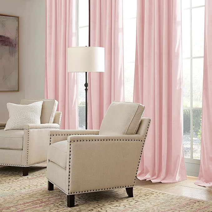 RYB HOME Pink Velvet Curtains 96 inches, Back Tab Soft Fabric Room Darkening - Image 6