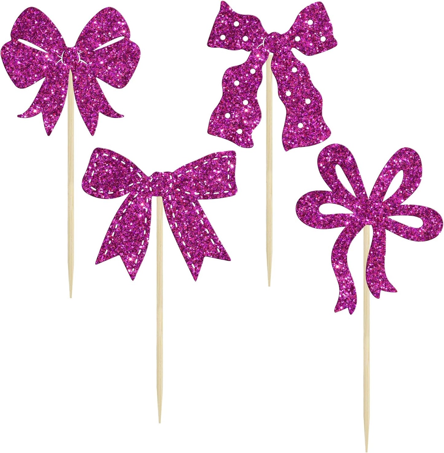 Ephlyn 24Pcs Bow Cupcake Toppers Bow Birthday Cake Topper Girls Birthday Party Decorations Bowknot Cupcake Decorations for Bridal Baby Shower Birthday Wedding Themed Party Purple
