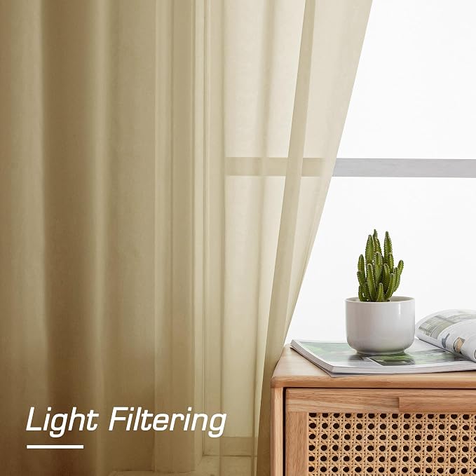 OWENIE Gold Sheer Curtains 78 Inch Length 2 Panels Set, Light Filtering Voile - Image 5