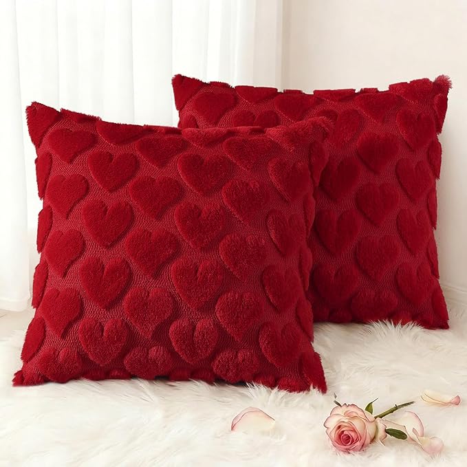 decorUhome Valentine’s Day Soft Plush Throw Pillow Covers 20x20 Inch Set of 2 by decorUhome