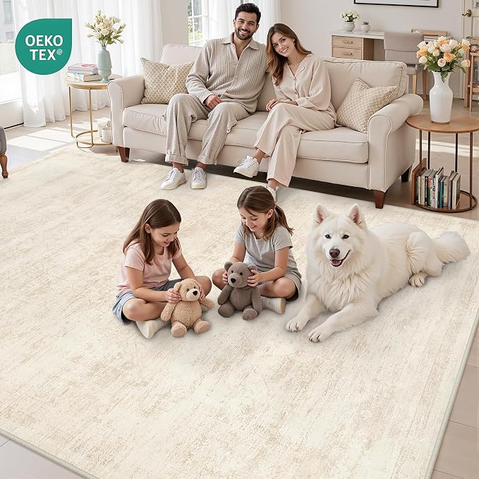 8x10 Area Rugs for Living Room: Vintage Boho Neutral Washable Rug Indoor Soft - Image 7