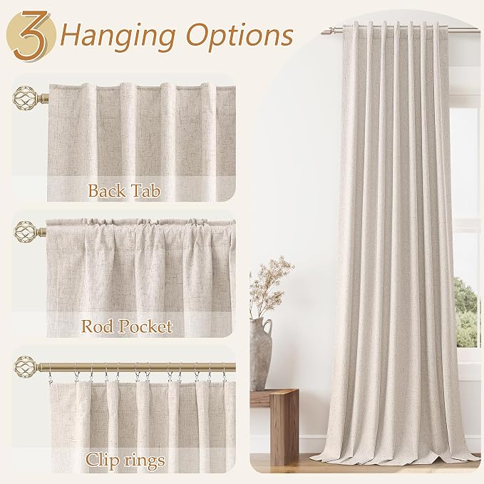 Guken Oatmeal 100% Blackout Curtains 90 Inch Length 2 Panels Set - Image 6