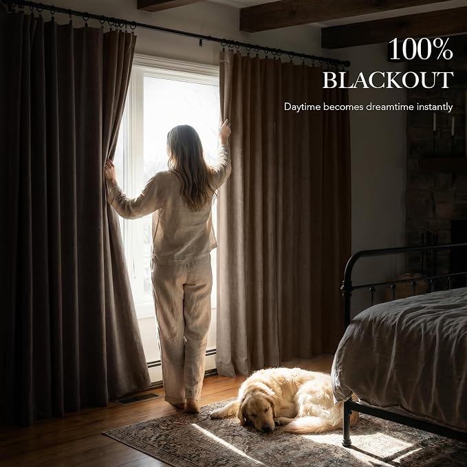 RYB HOME 100% Blackout Polyester Textured Curtains 90 inches Long, Thermal - Image 3