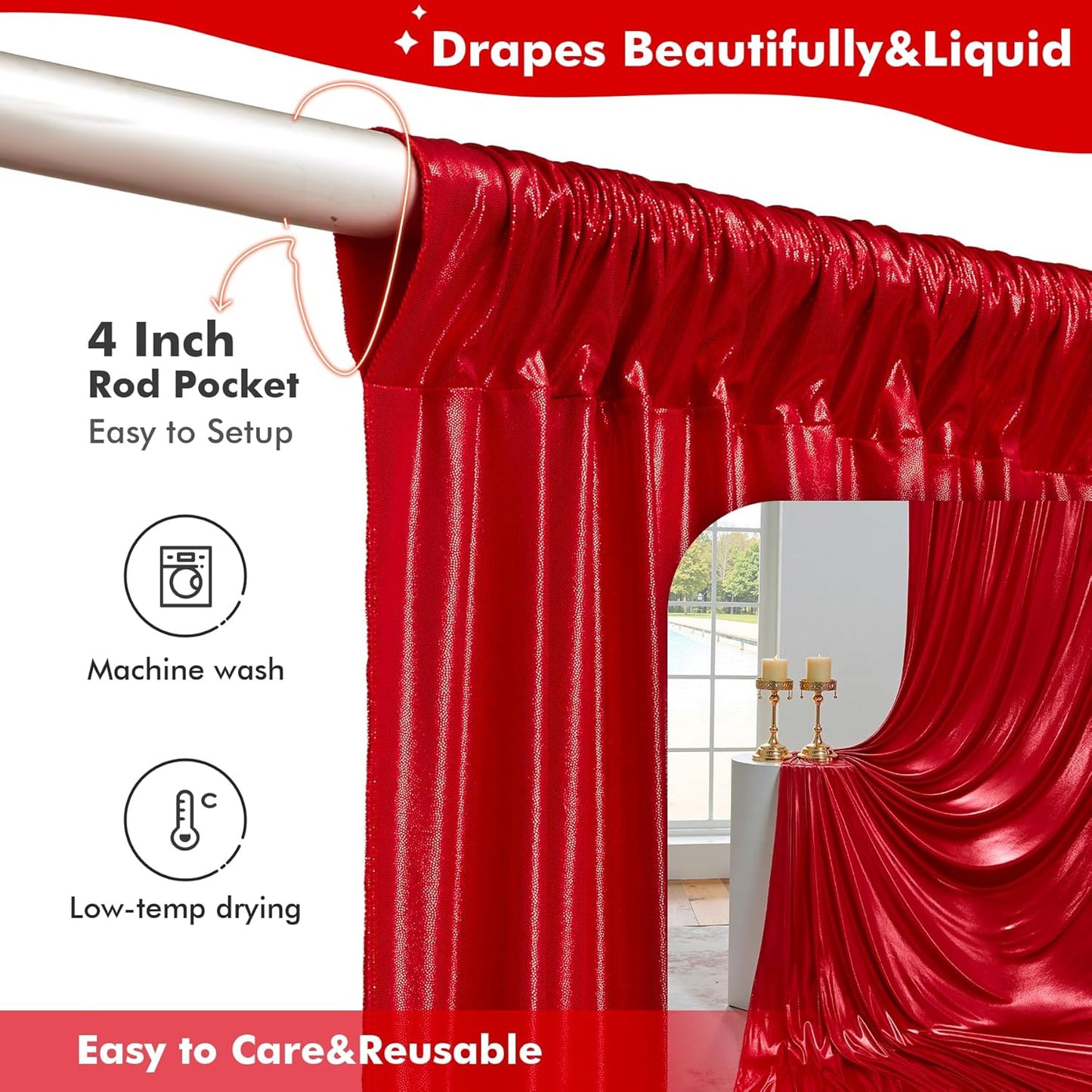20x10ft Shimmer Red Sequin Backdrop Curtain for Parties, Thick Wrinkle Free Glitter Backdrop Drapes Photo Back Drop Curtains for Birthday Wedding Christmas Photography Background-4 Panels 5x10ft