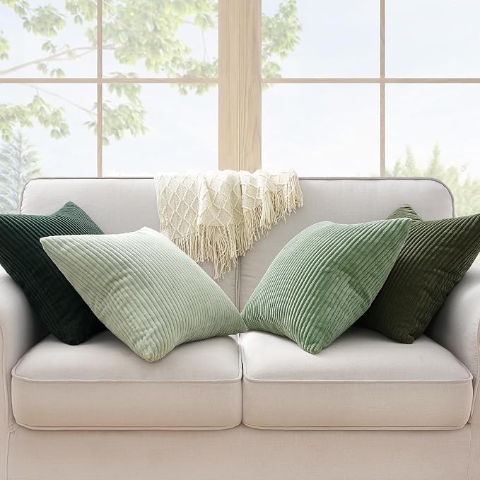 Topfinel Corduroy Throw Pillow Covers Pack of 2 Green 16"x16" No Insert - Image 4