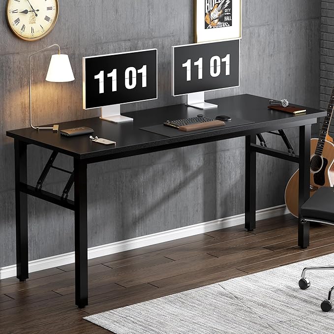 Need Folding Desk, 54 inch Large Computer Desk for Home Office, No Install Needed Study Student Writing Table Desk Workstation, Black