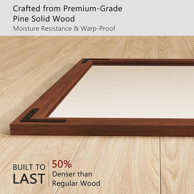 VocalStar Rustic Wood Framed Mirror 24 x 36 Inch, Natural Dark Brown Wooden Rectangle Bathroom Vanity Wall Mirror for Farmhouse Boho Decor, 1/4-inch Shatterproof Glass | Waterproof