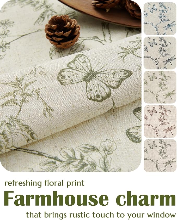 jinchan Floral Linen Curtains for Living Room 63 Inch Length Butterfly Sage - Image 8
