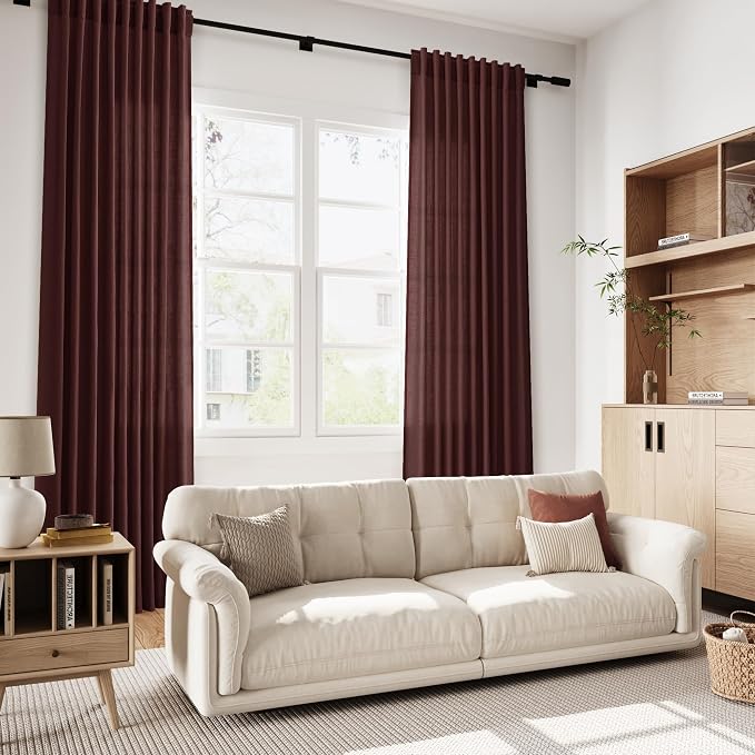 Nanspring Reddish Brown Linen Blend Light Filtering Back Tab Curtains 108 - Image 7