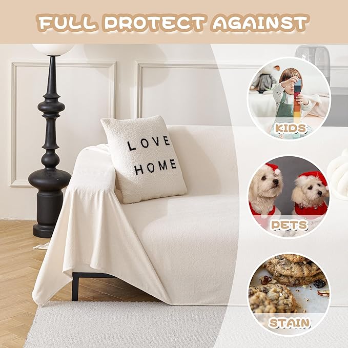 MYSKY HOME White Couch Cover Couch Covers for 3 Cushion Couch Sofa Pet Friendly Sectional Couch Covers L Shape Dog Couch Cover Protector for Sectional Sofa Covers Couch Protector, 71" x 134"
