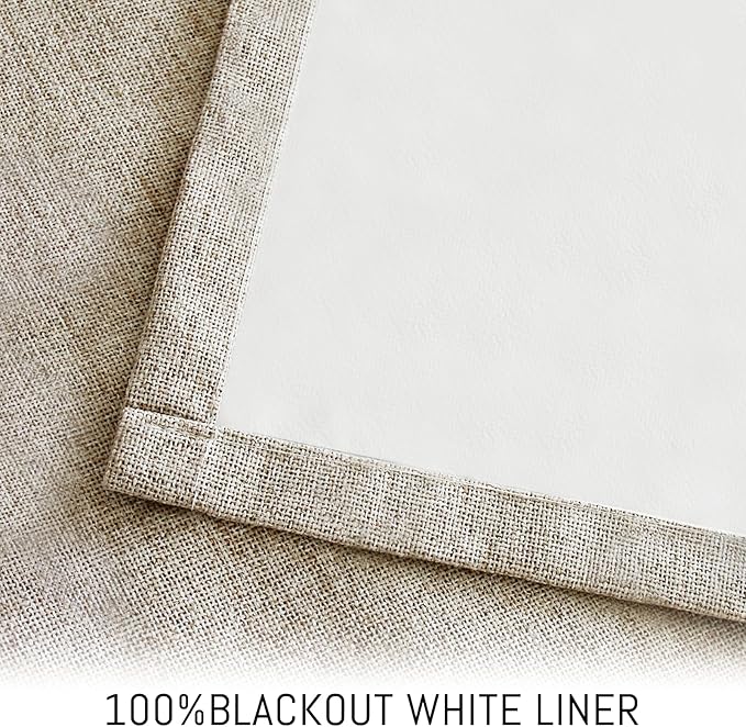 Yakamok Natural Linen Curtains 100% Blackout 90 Inches Long, Room Darkening - Image 3