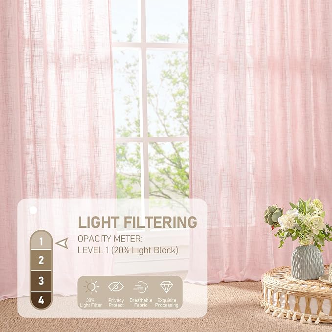 LAMIT 95 Inches Long Pink Linen Curtains - Image 4
