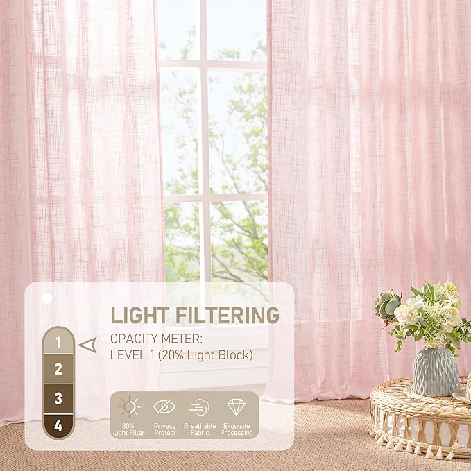 LAMIT Sheer Linen Curtains 63 Inch - Image 4