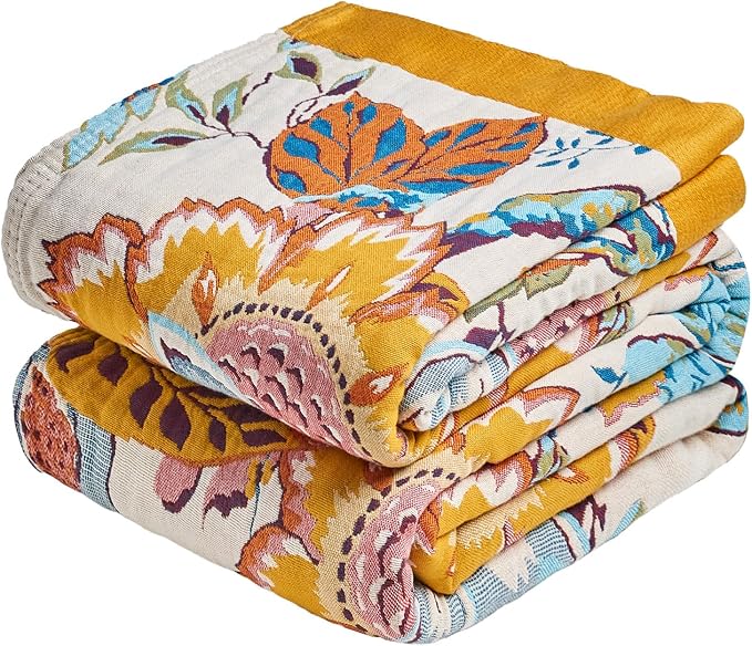 MSGKV Boho Throw Blanket 90"x108" Floral Cotton Blanket by MSGKVHomeTextiles